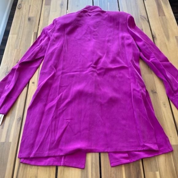 Nwt Dana Buchman Vintage Fuschia Gold Brass Button Down 100% Silk Jacket Size 6 - Picture 2 of 5